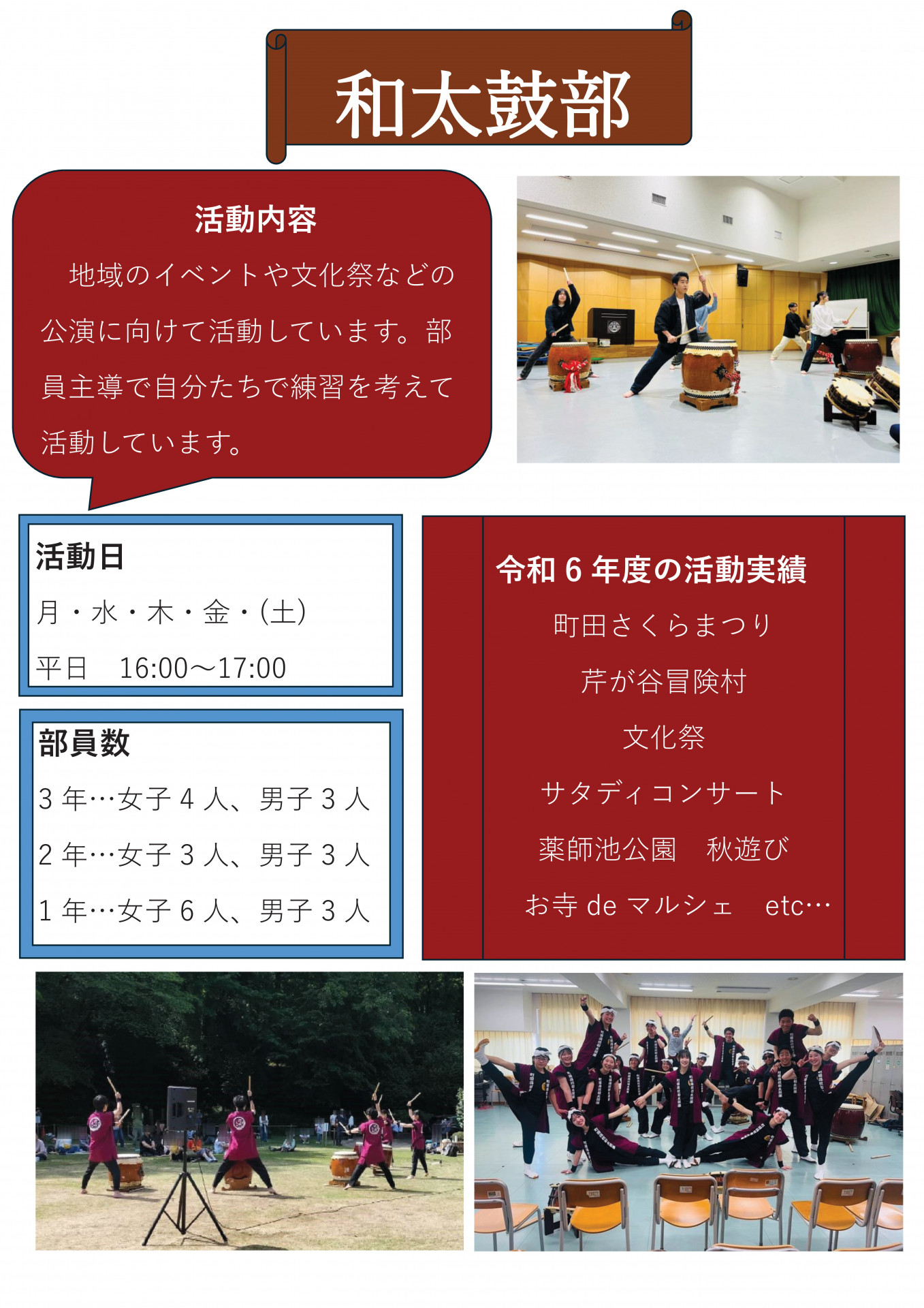 Ｒ７年度　ＨＰ原稿（町田高校和太鼓部）